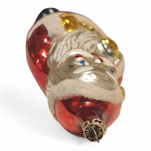 Vintage Blown Glass Santa Ornament Christmas 5.5 Tall, Hand Painted, Blue Cane - Picture 6 of 8